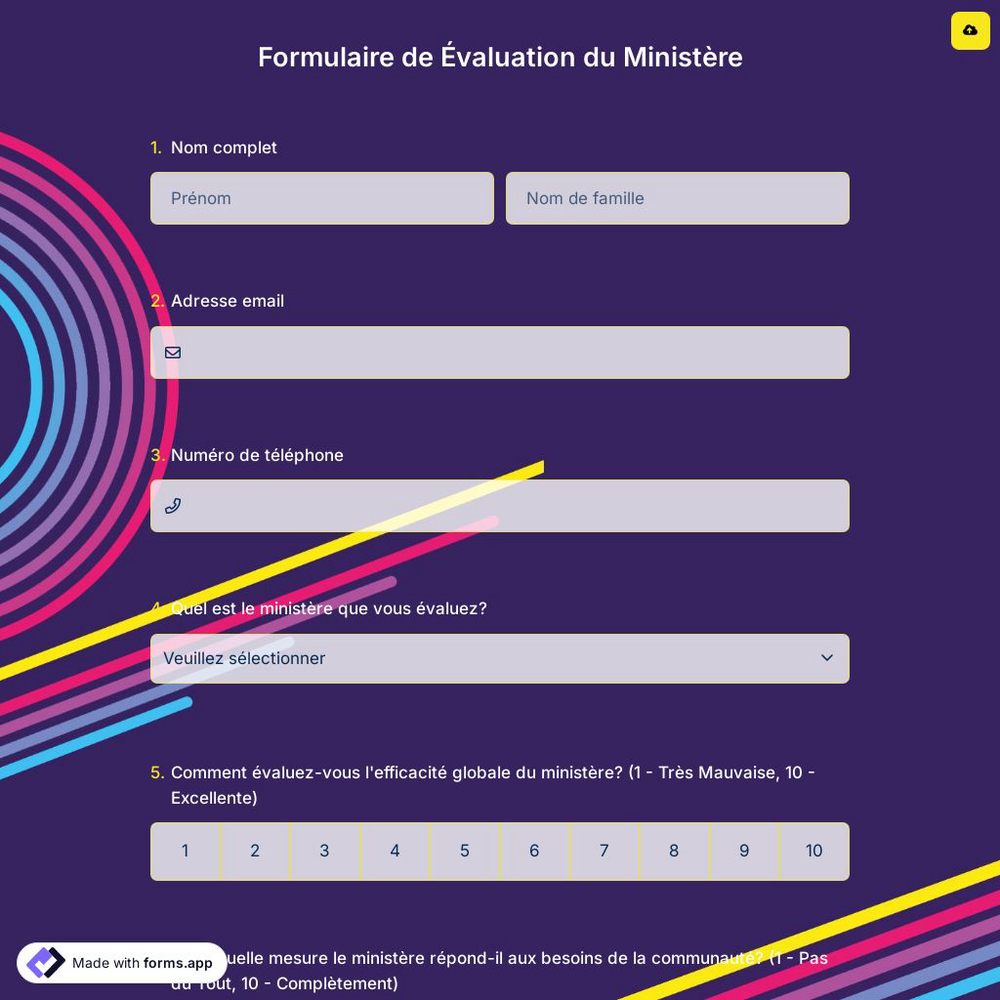 Formulaire de Évaluation du Ministère