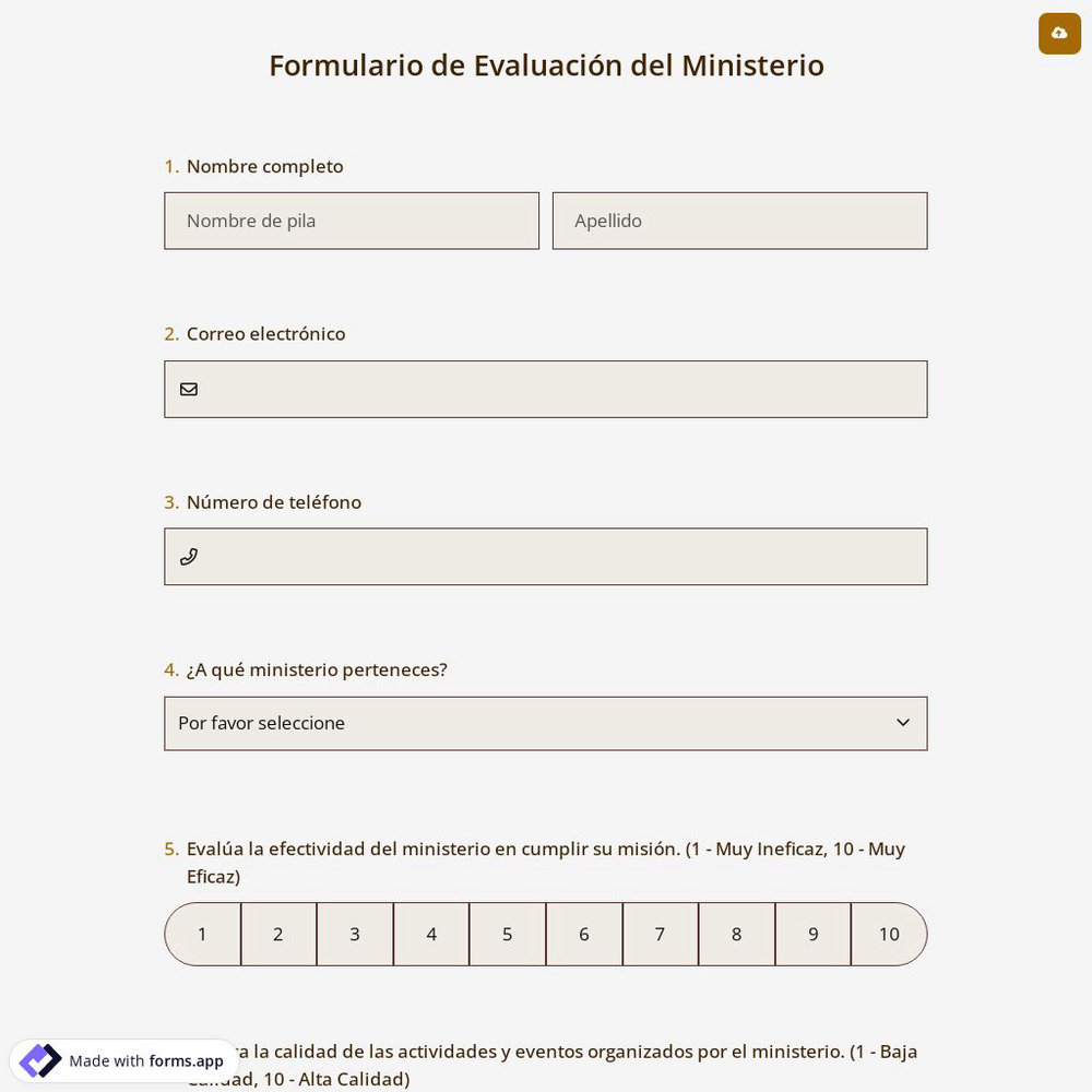 Formulario de Evaluación del Ministerio