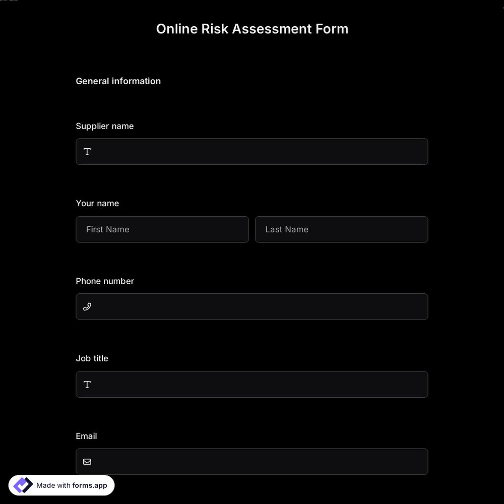 Online Risk Assessment Form
