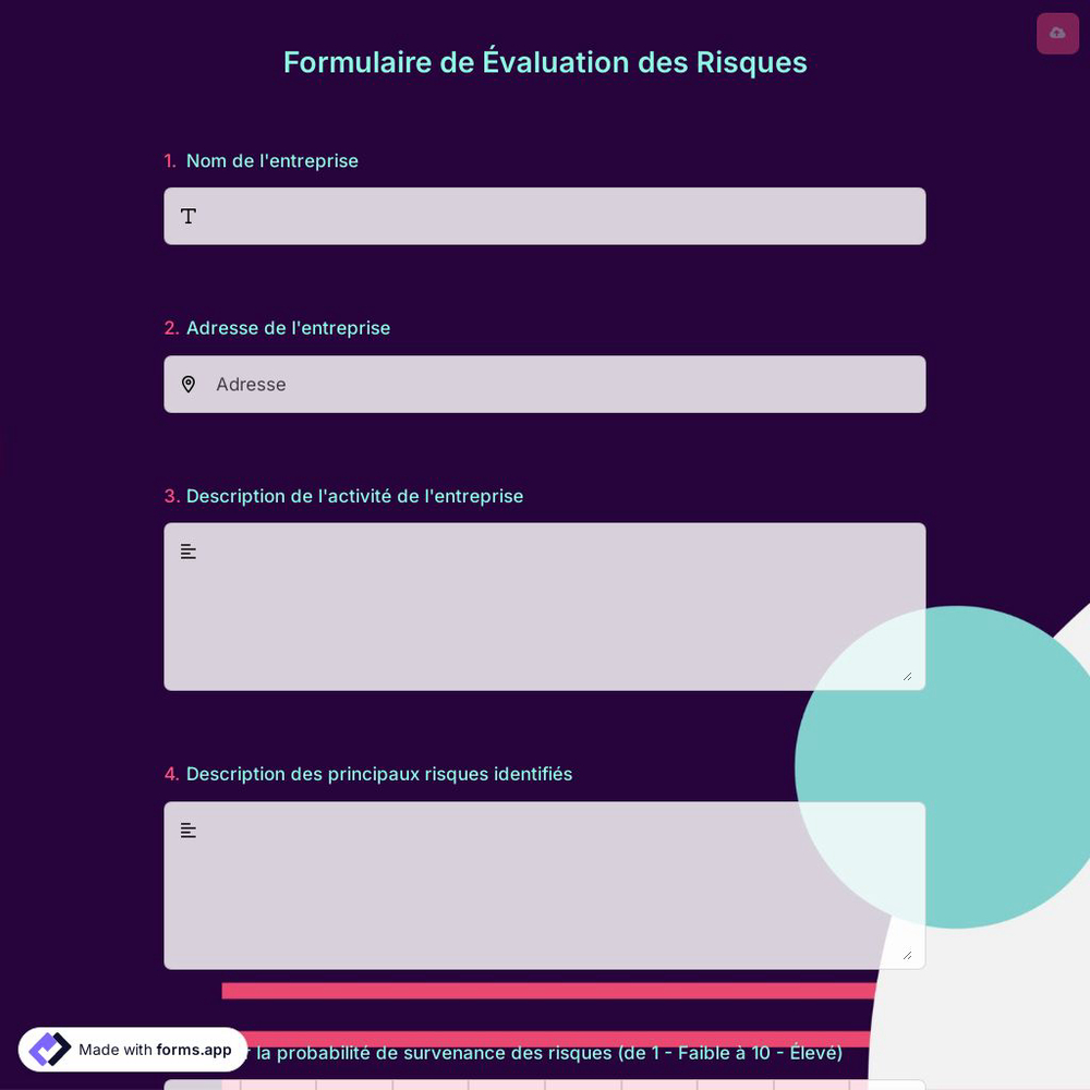 Formulaire de Évaluation des Risques en Ligne