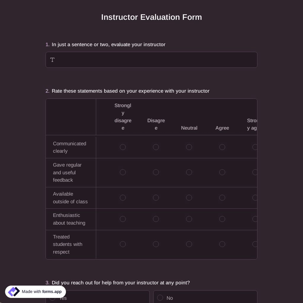 Instructor Evaluation Form