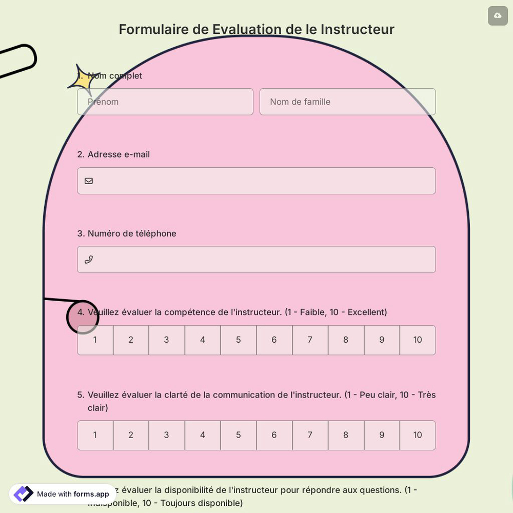 Formulaire de Evaluation de le Instructeur