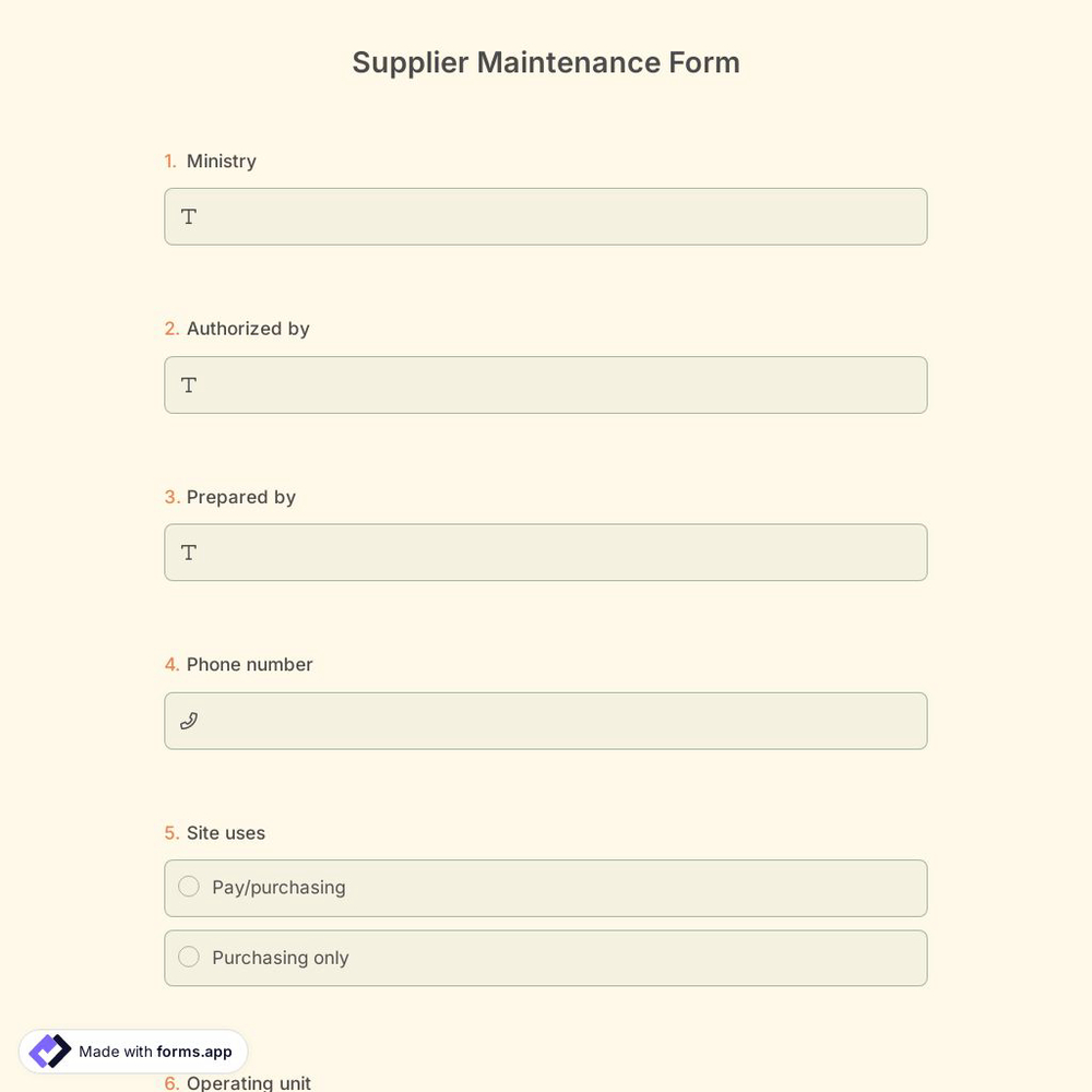 Supplier Maintenance Form