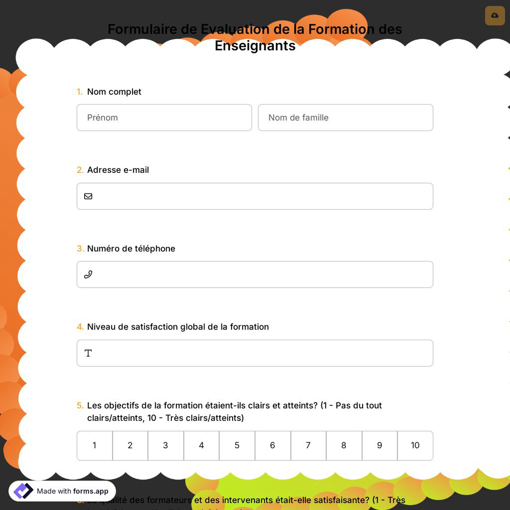 Formulaire de Evaluation de la Formation des Enseignants