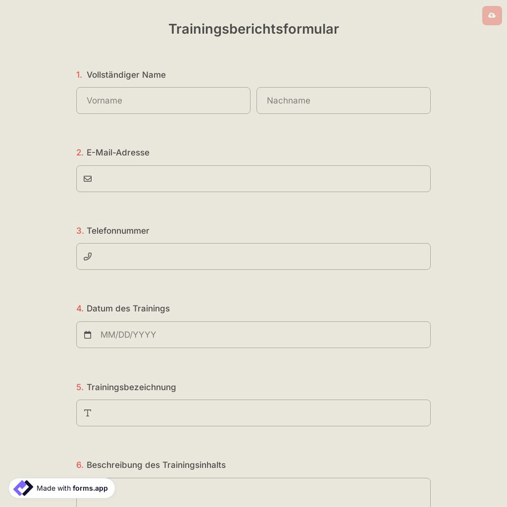 Trainingsberichtsformular