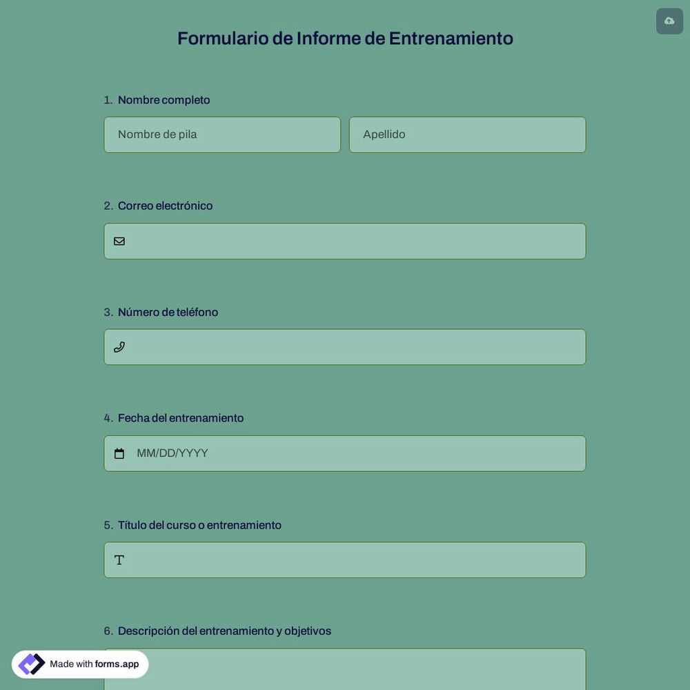 Formulario de Informe de Entrenamiento