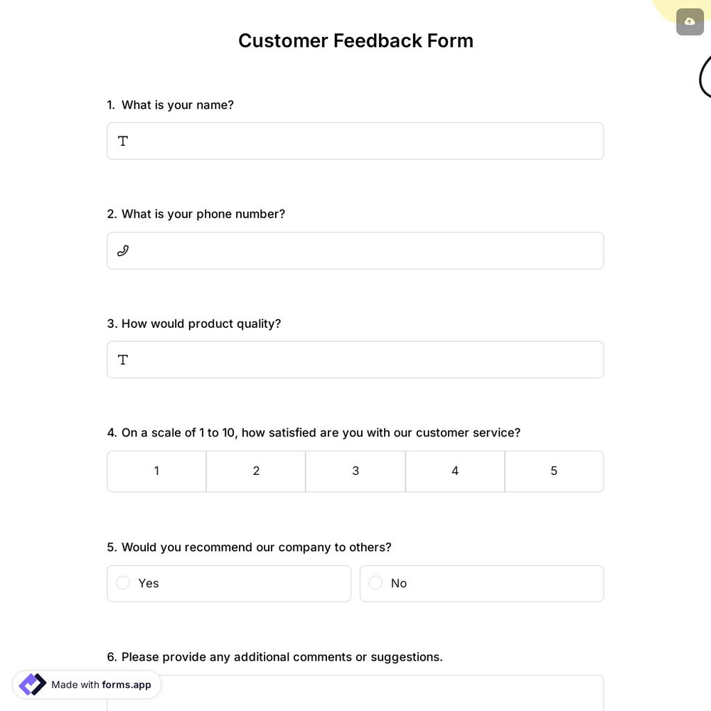Customer Feedback Form