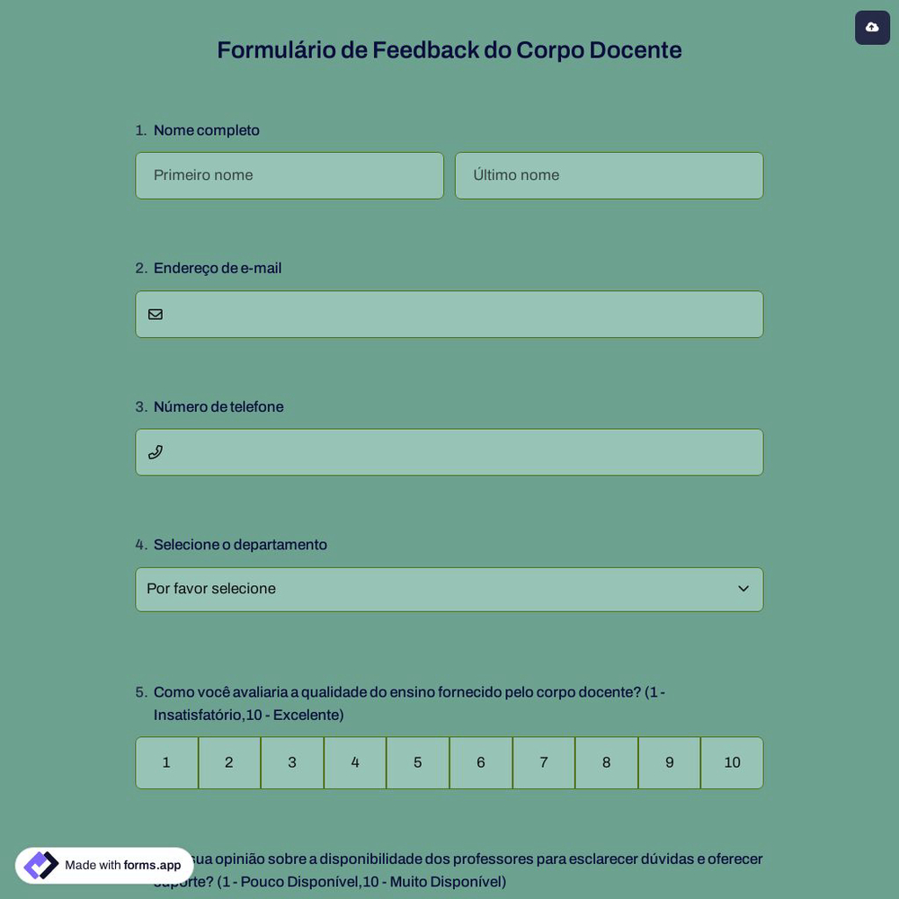 Formulário de Feedback do Corpo Docente