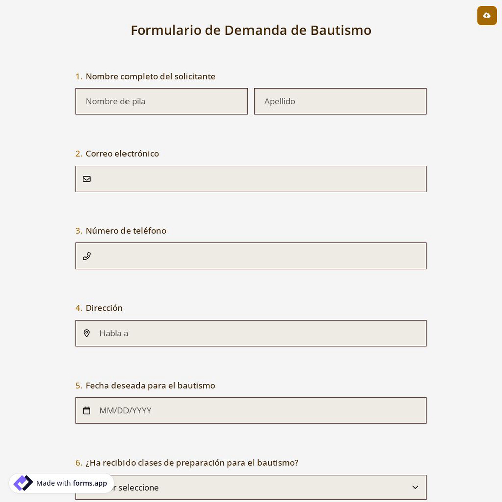 Formulario de Demanda de Bautismo