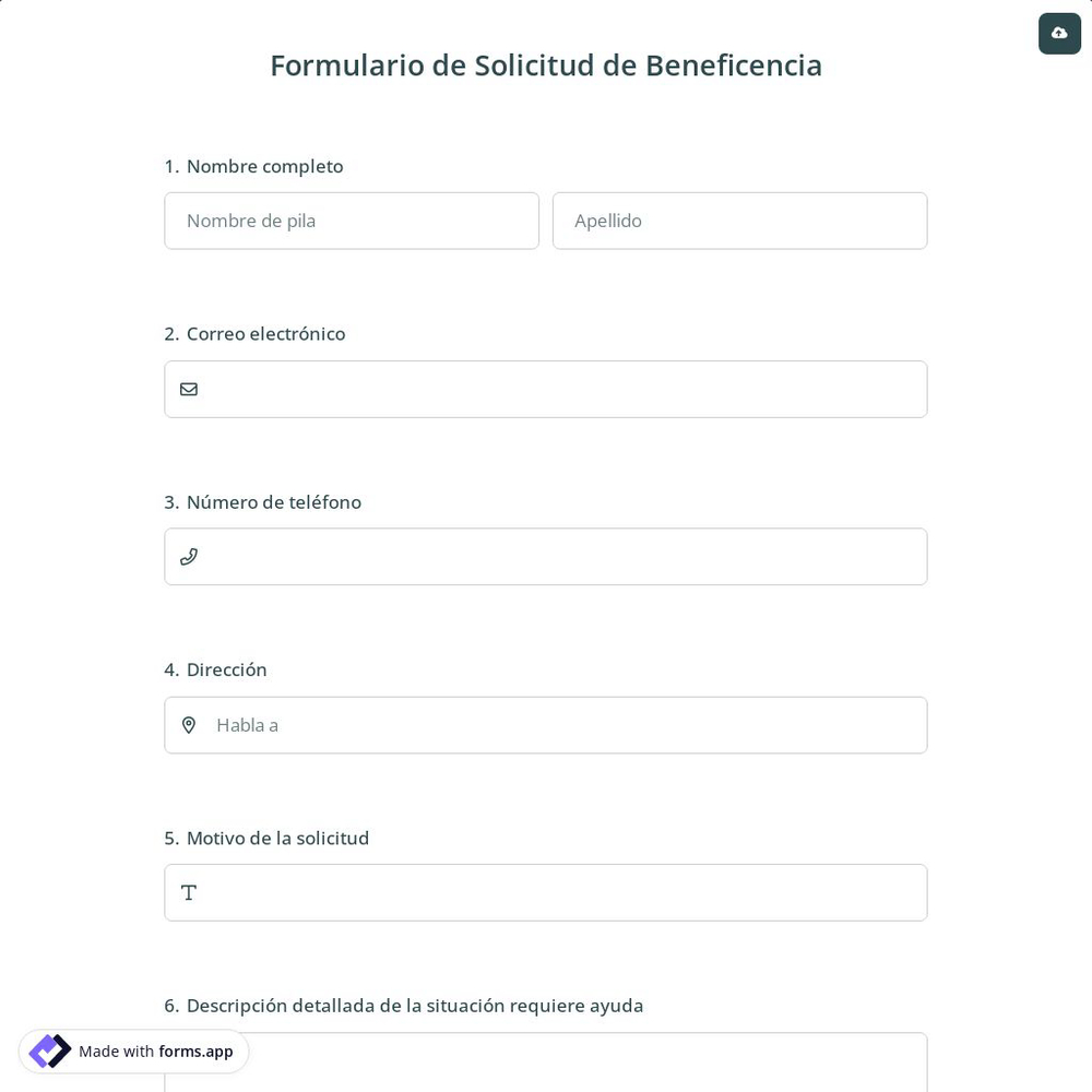 Formulario de Solicitud de Beneficencia
