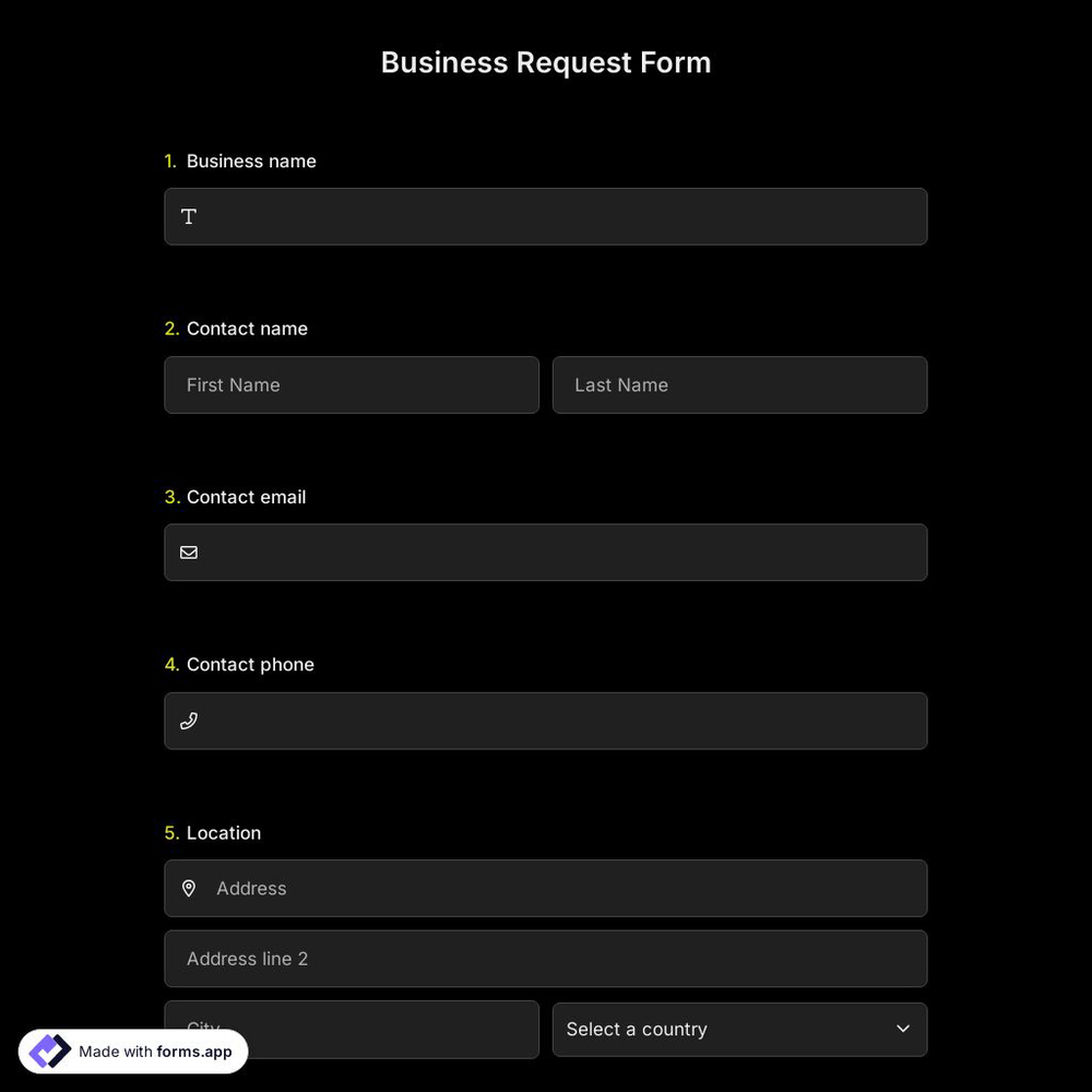Business Request Form