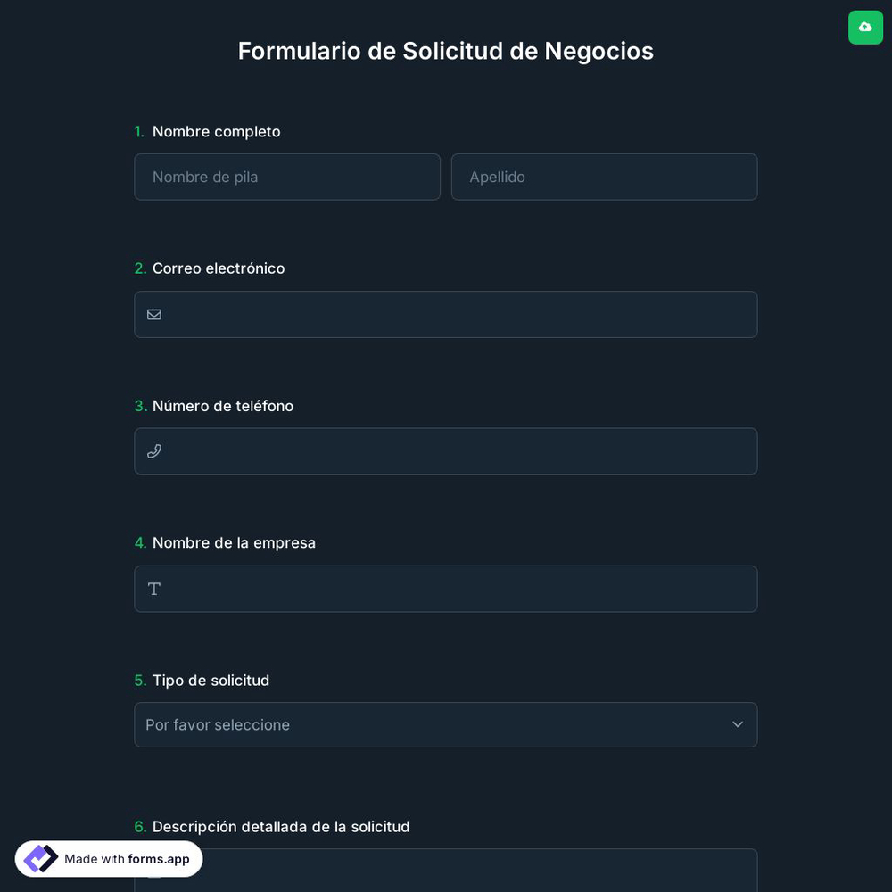 Formulario de Solicitud de Negocios