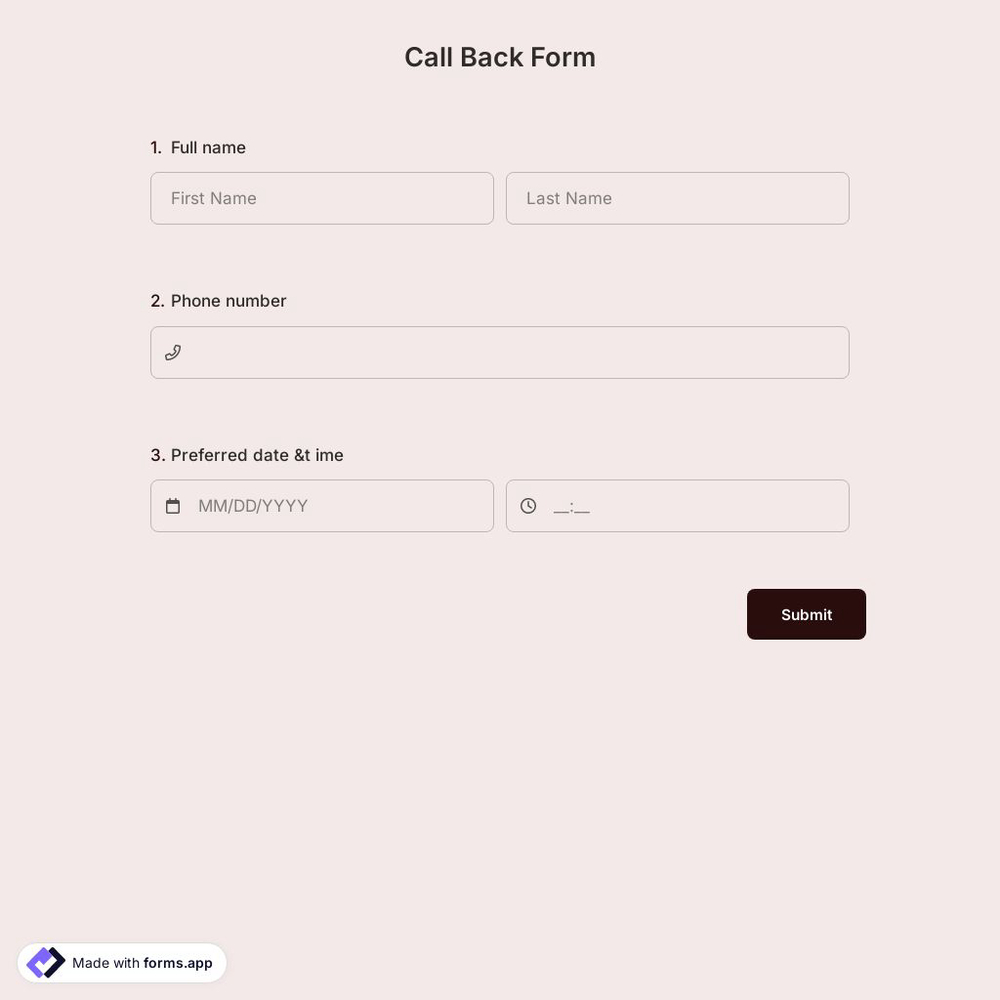 Call Back Form