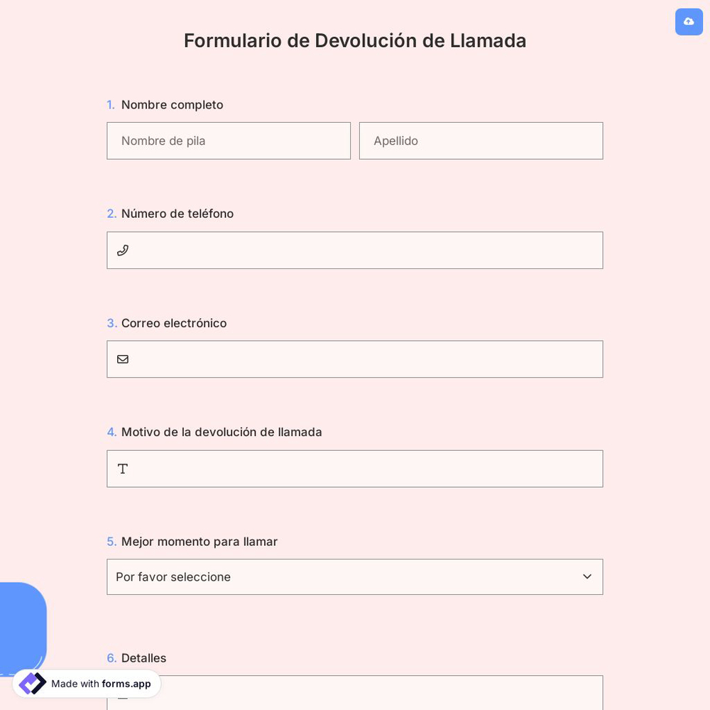 Formulario de Devolución de Llamada