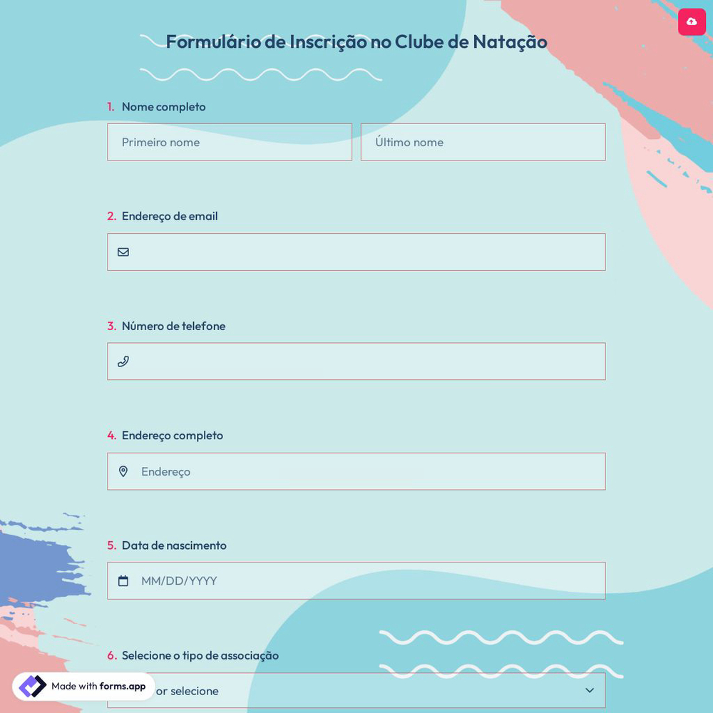Formulário de Inscrição no Clube de Natação