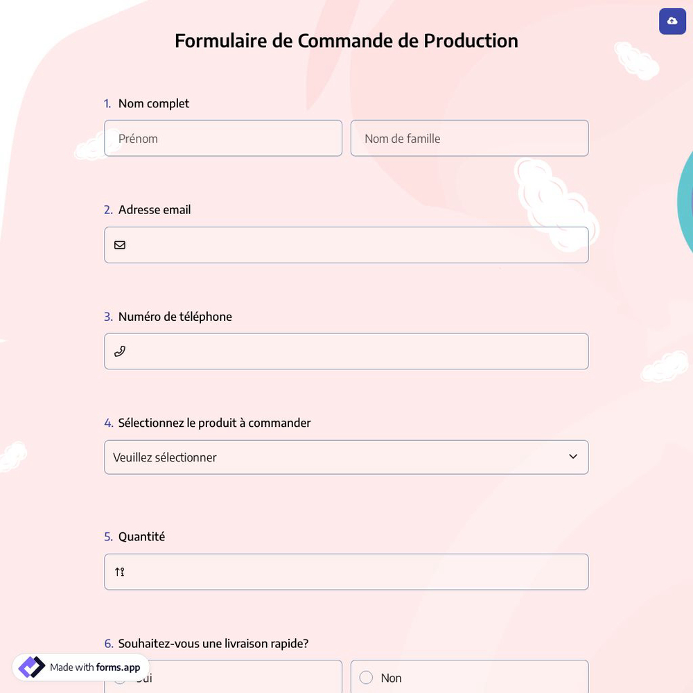 Formulaire de Commande de Production