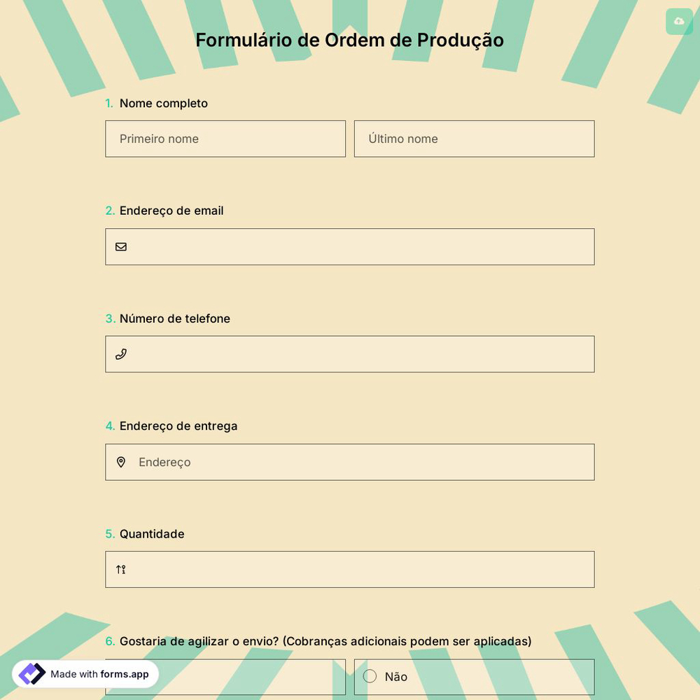 Formulário de Ordem de Produção