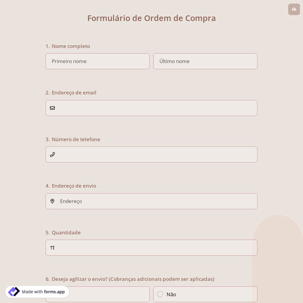 Formulário de Ordem de Compra