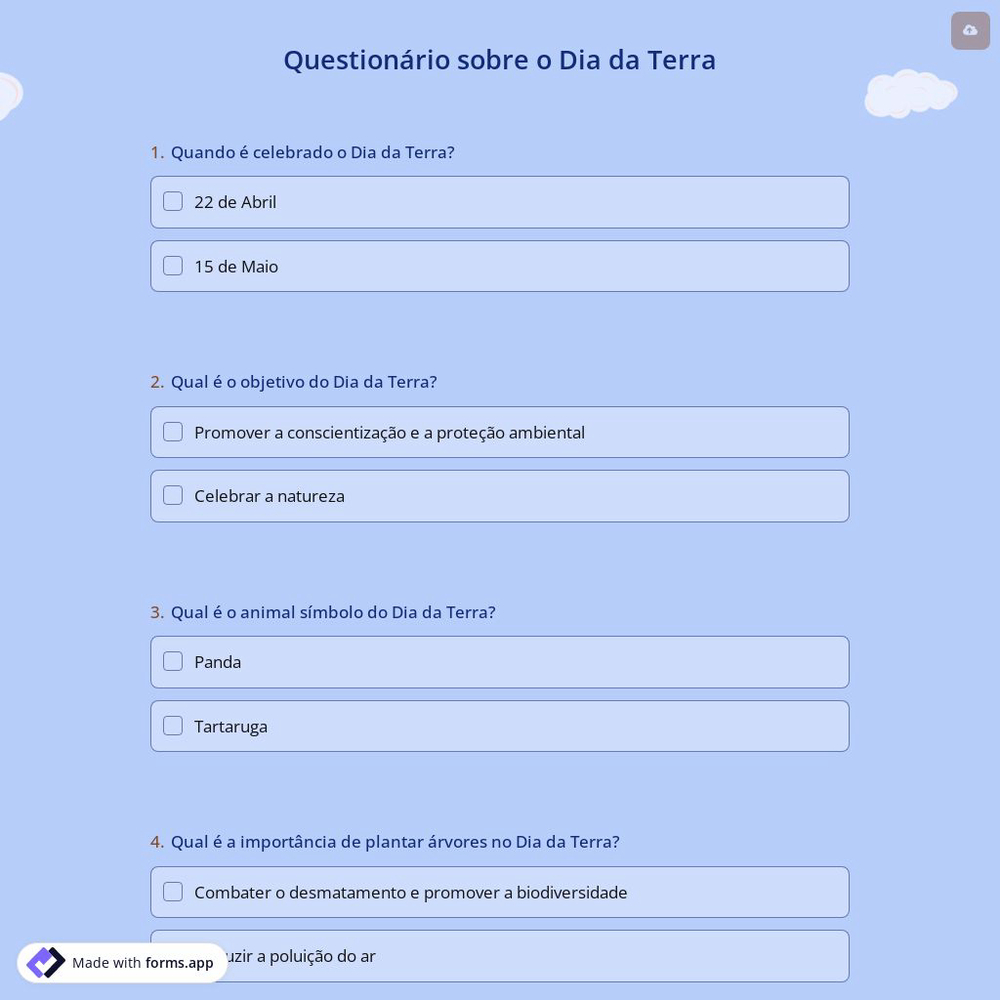 Questionário sobre o Dia da Terra