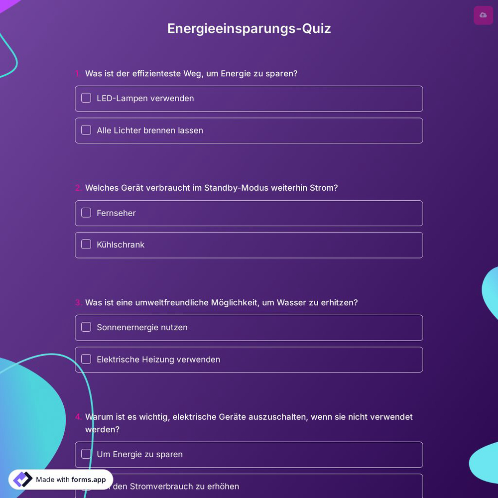 Energieeinsparungs-Quiz