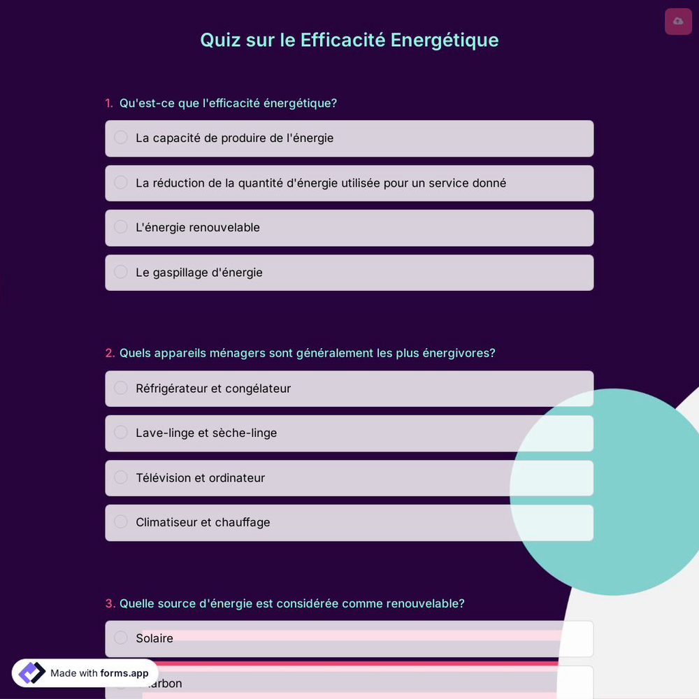 Quiz sur le Efficacité Energétique
