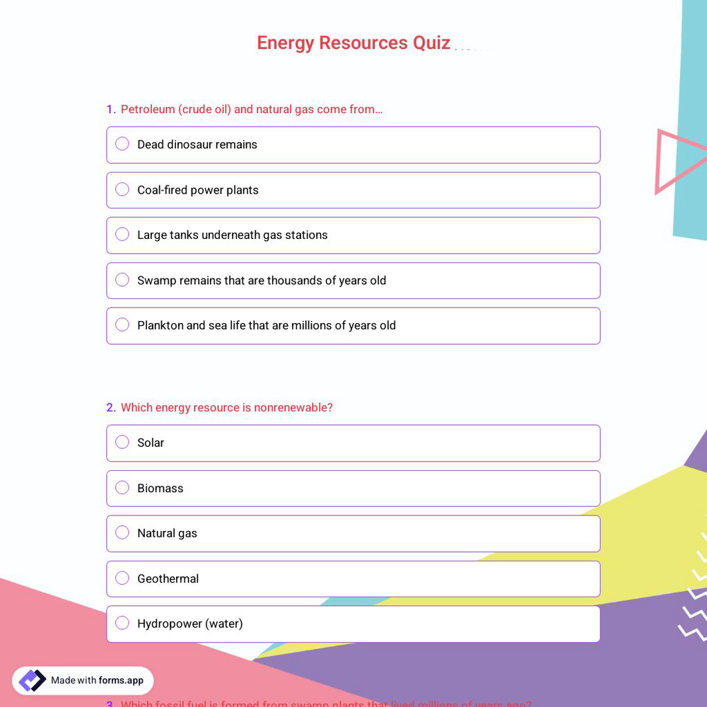 Energy Resources Quiz