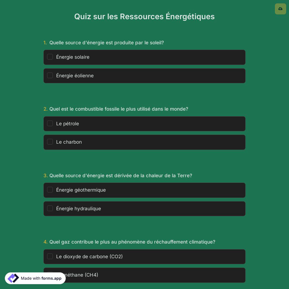 Quiz sur les Ressources Énergétiques