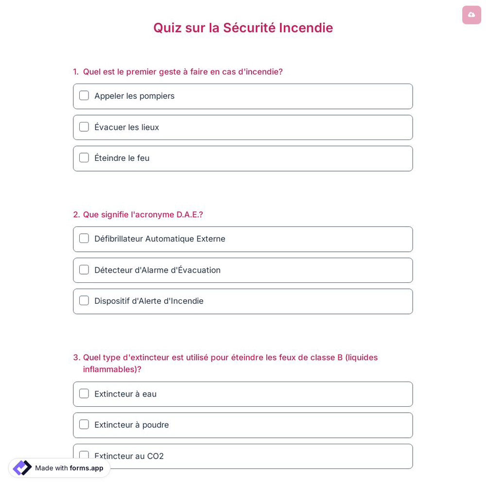 Quiz sur la Sécurité Incendie