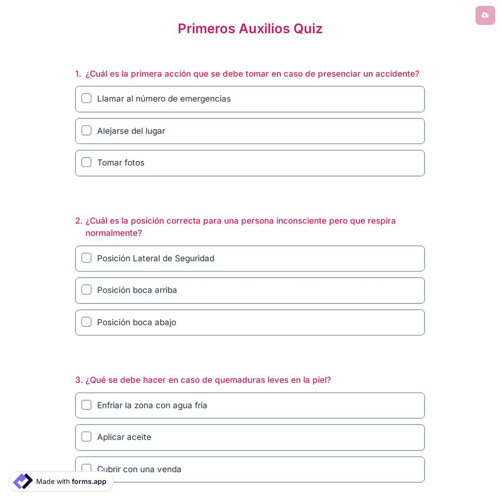 Primeros Auxilios Quiz