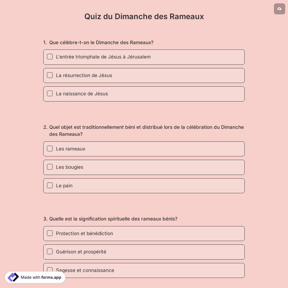 Quiz du Dimanche des Rameaux