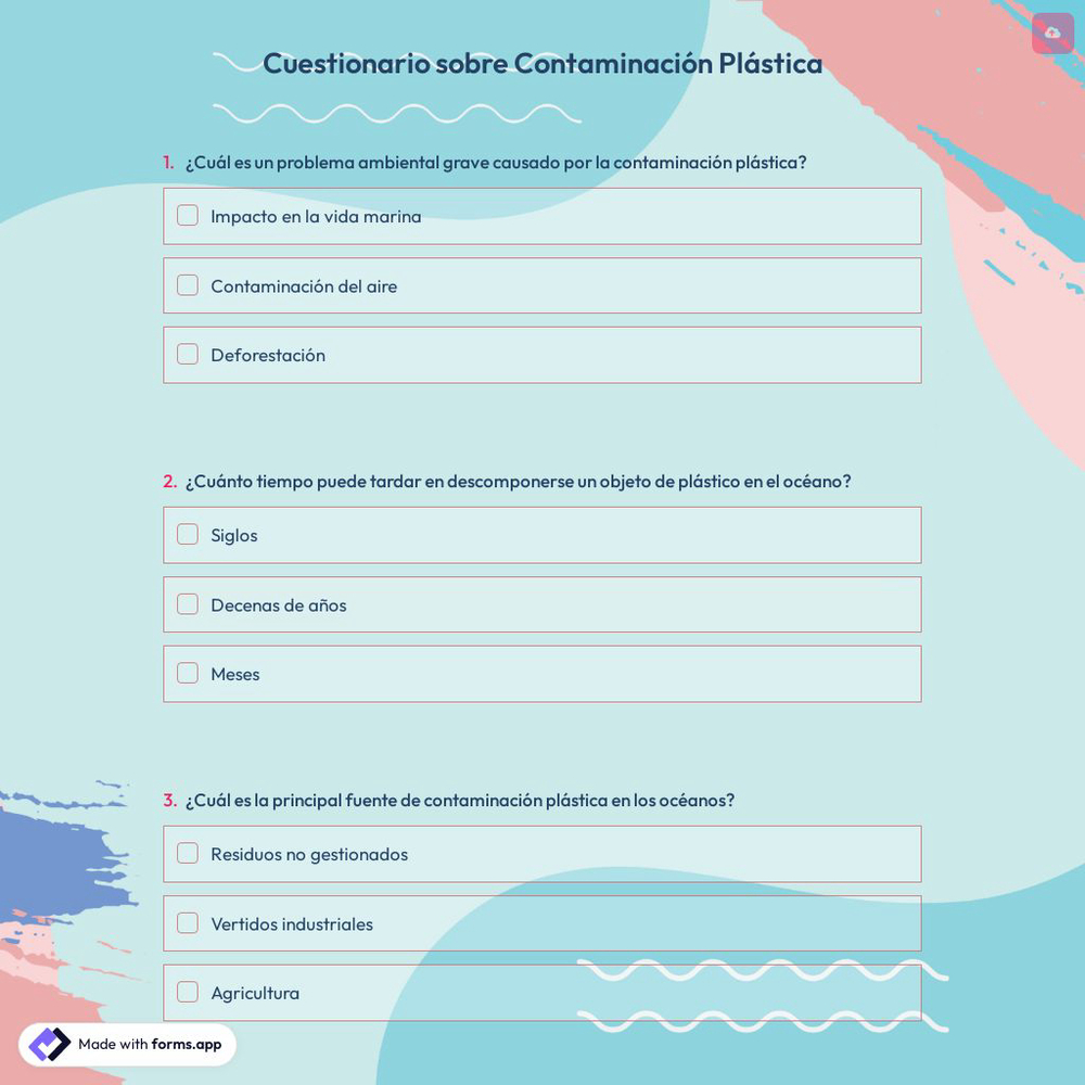 Cuestionario sobre Contaminación Plástica