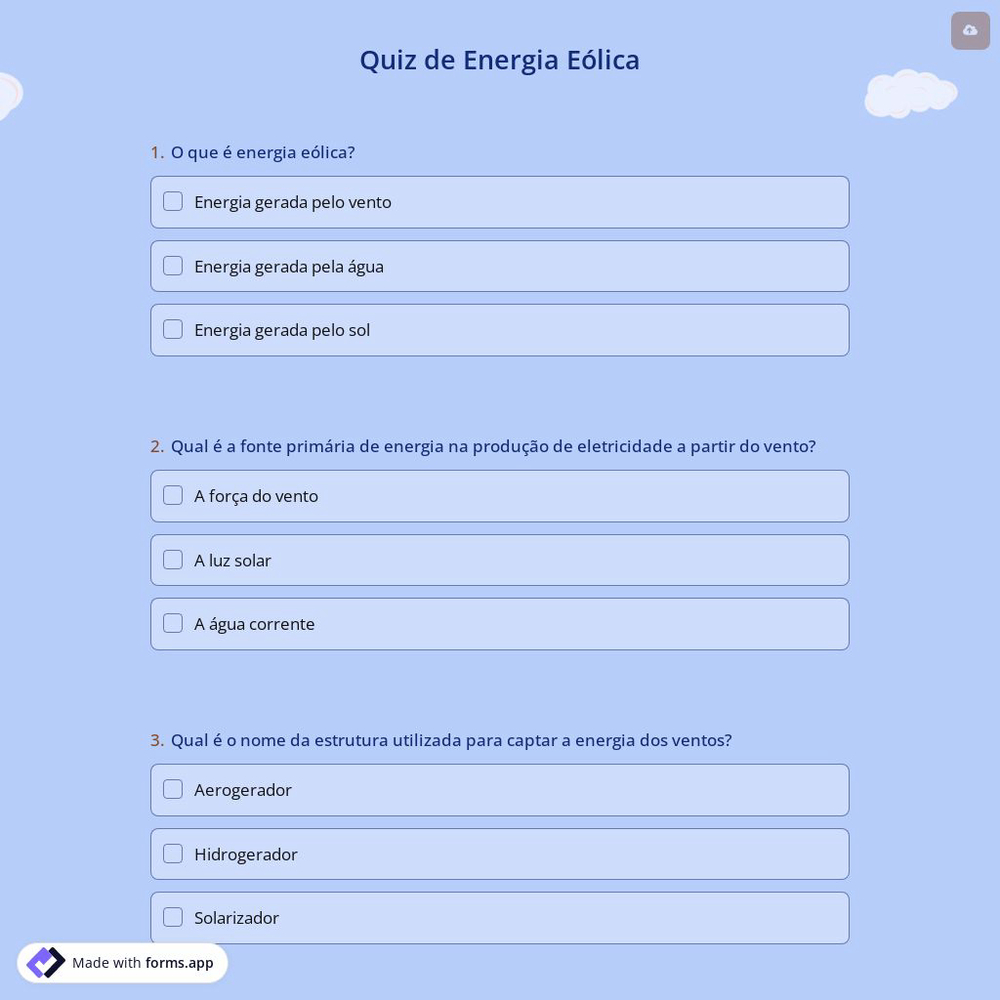 Quiz de Energia Eólica
