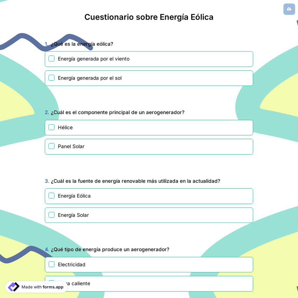 Cuestionario sobre Energía Eólica