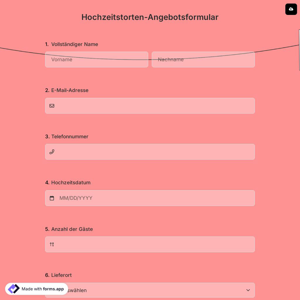 Hochzeitstorten-Angebotsformular