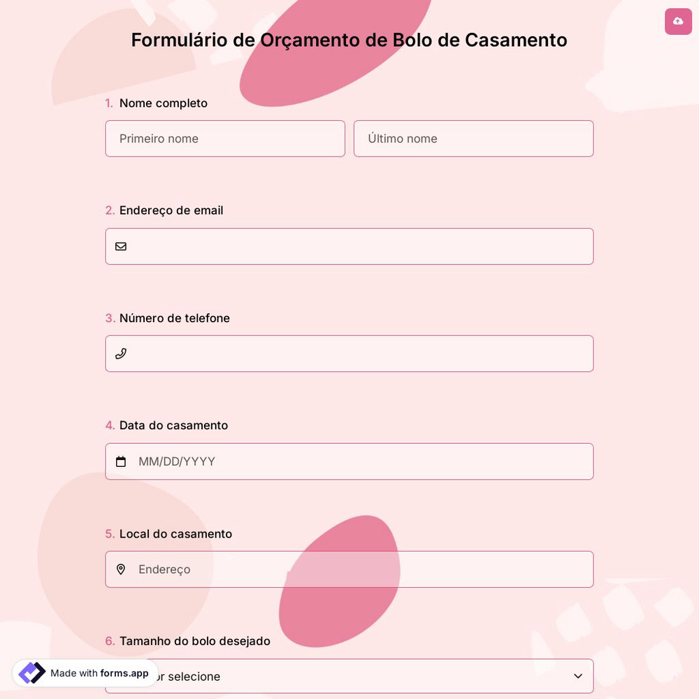 Formulário de Orçamento de Bolo de Casamento