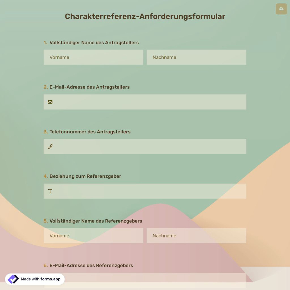 Charakterreferenz-Anforderungsformular