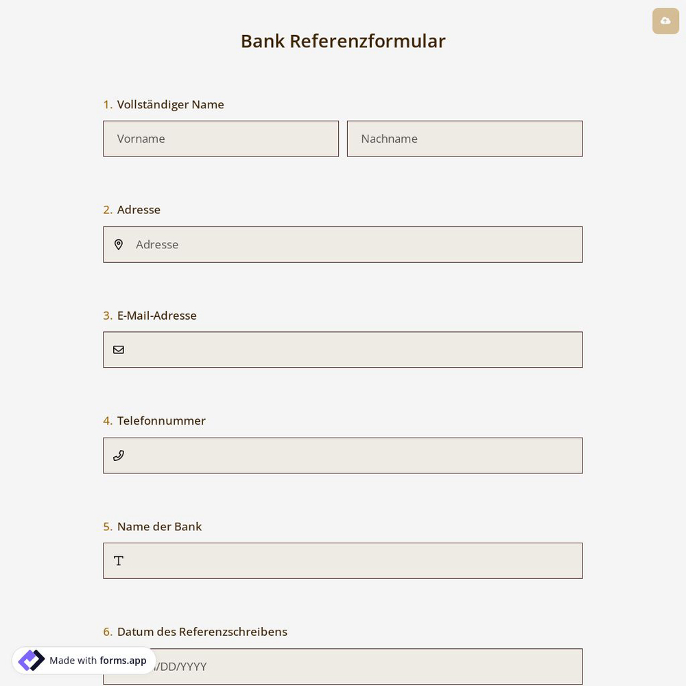 Bank Referenzformular