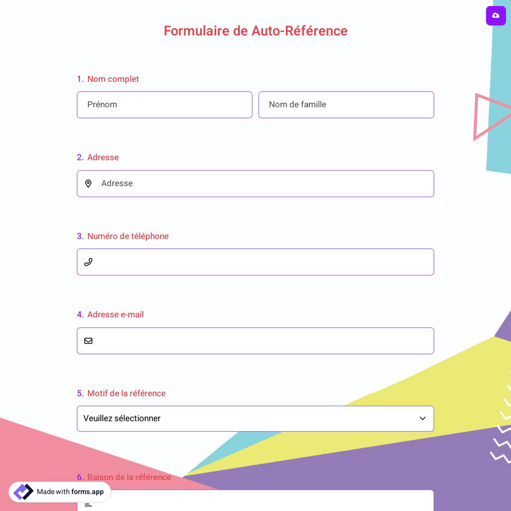 Formulaire de Auto-Référence
