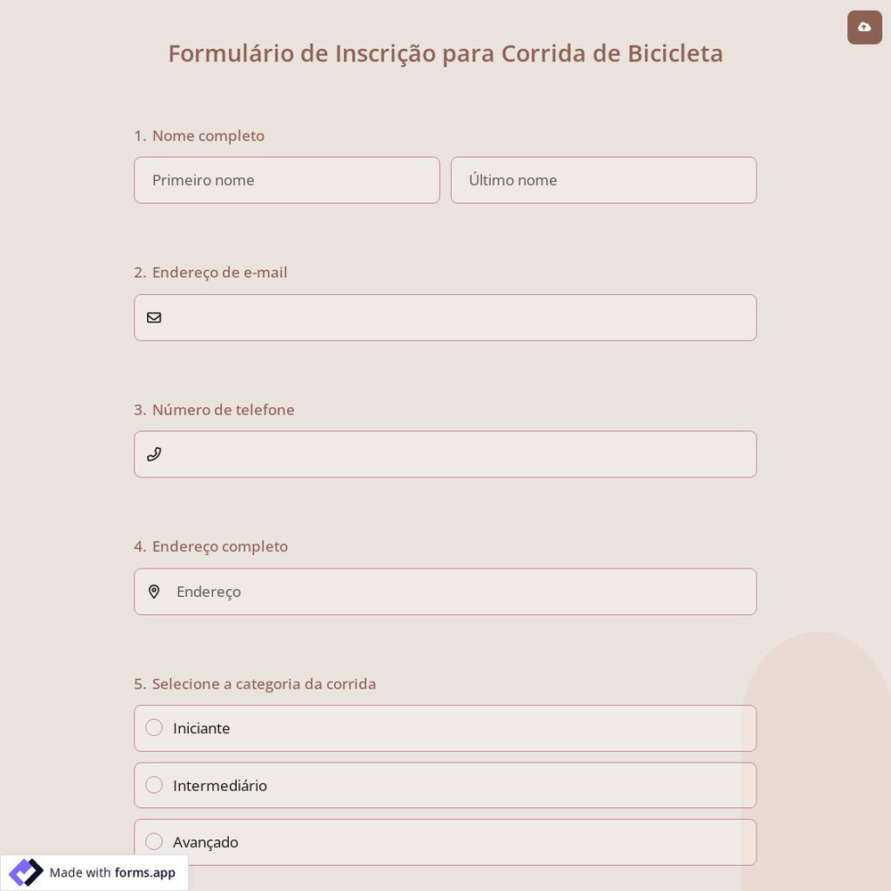 Formulário de Inscrição para Corrida de Bicicleta
