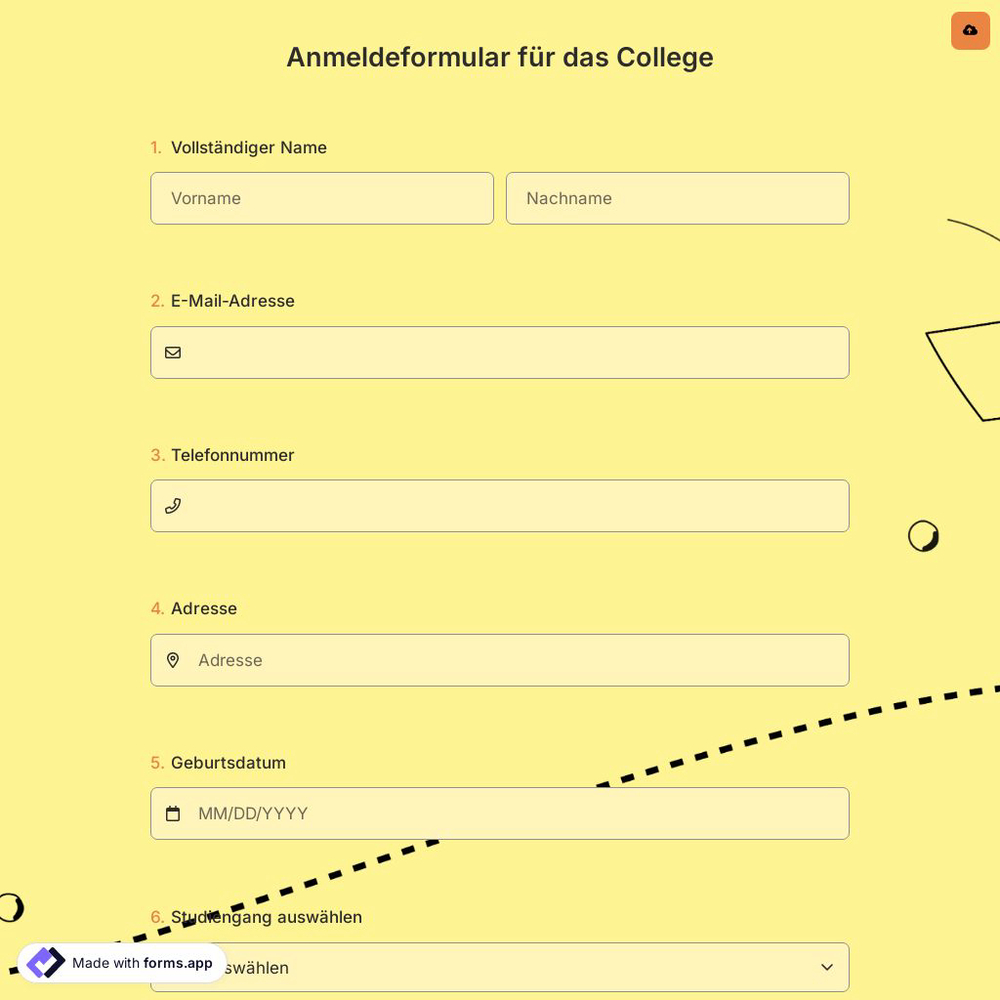 Anmeldeformular für das College