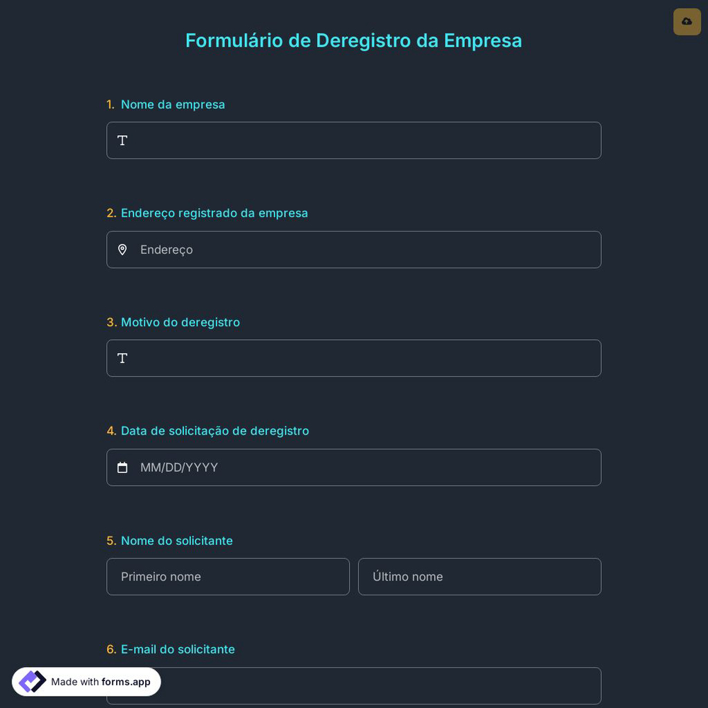 Formulário de Deregistro da Empresa