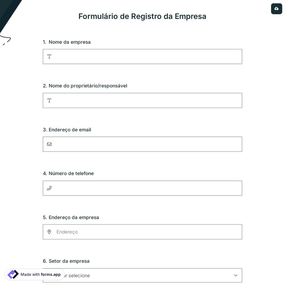 Formulário de Registro da Empresa