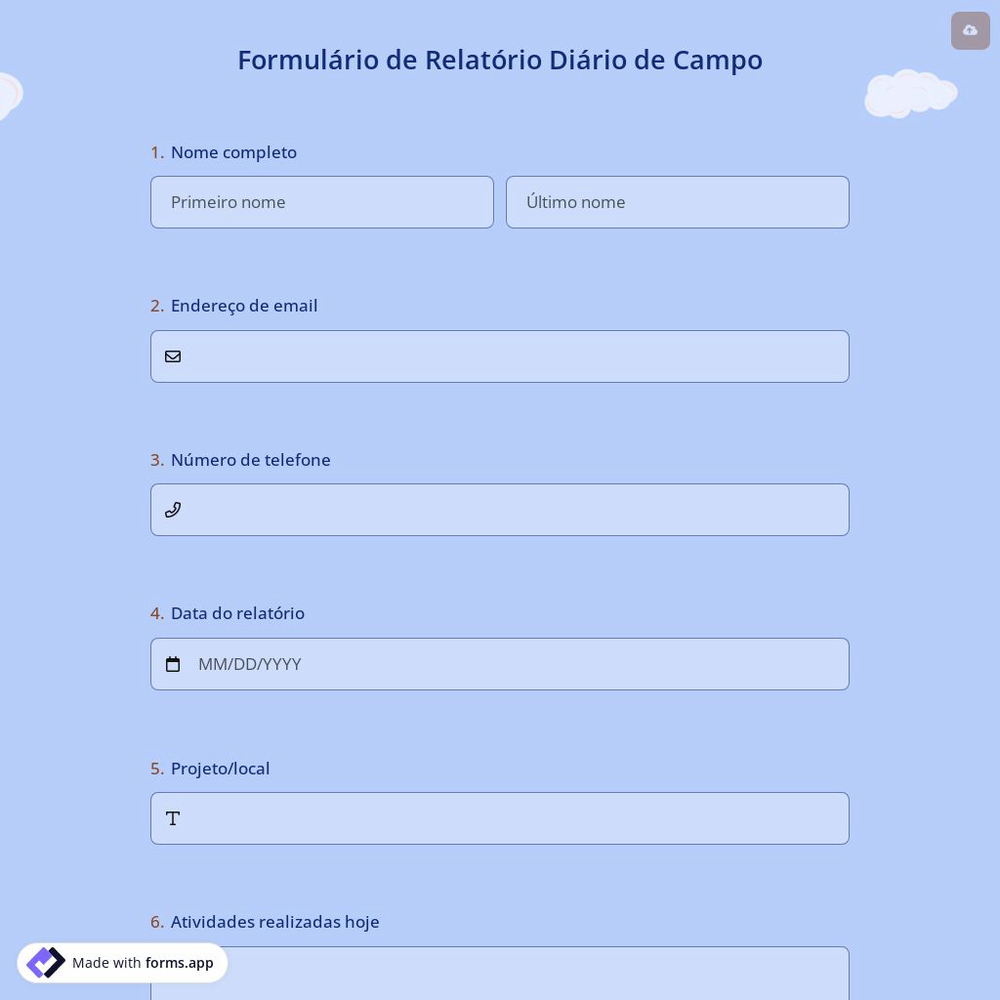 Formulário de Relatório Diário de Campo
