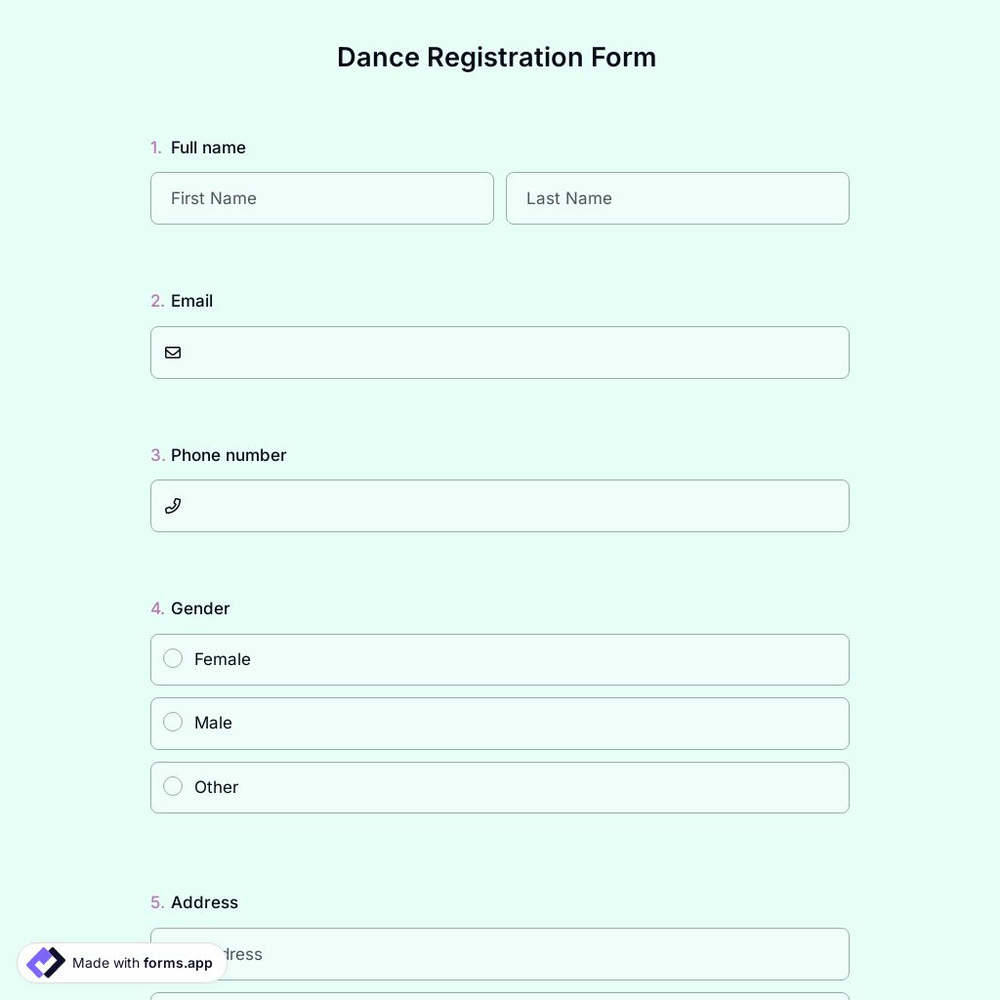 Dance Registration Form
