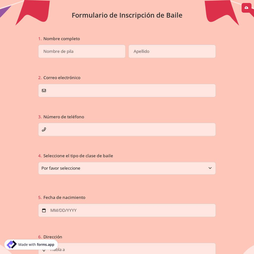 Formulario de Inscripción de Baile
