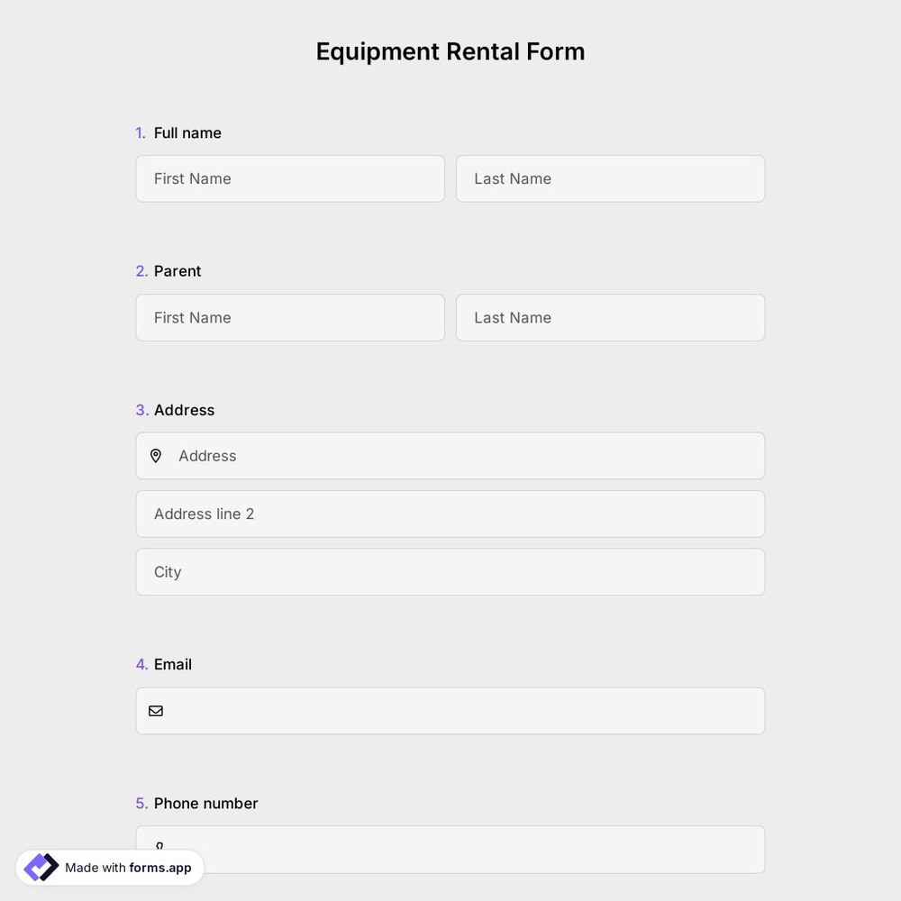 Equipment Rental Form