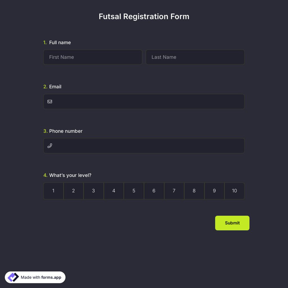 Futsal Registration Form