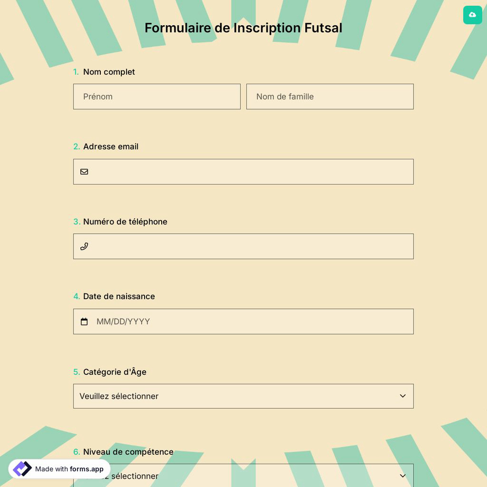 Formulaire de Inscription Futsal
