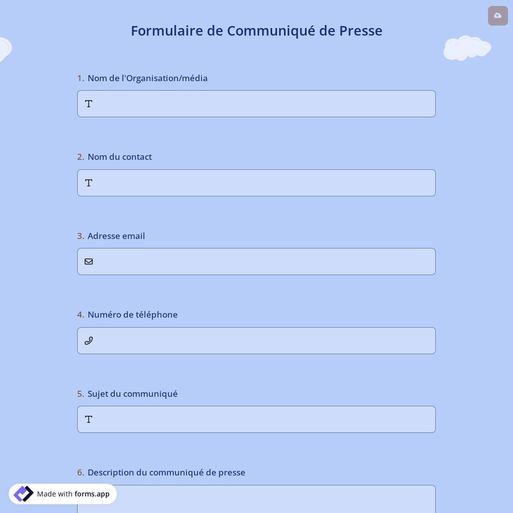 Formulaire de Communiqué de Presse