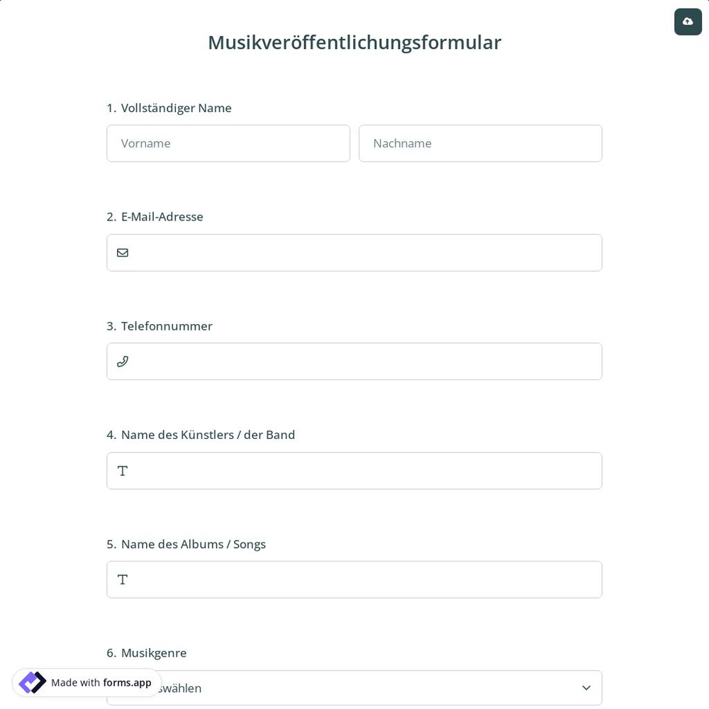 Musikveröffentlichungsformular
